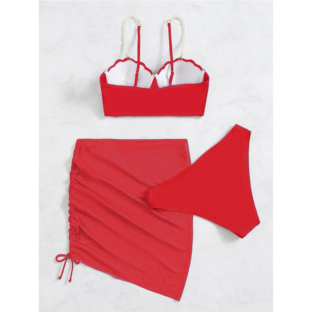 S - XL perle Bikini Push Up costume da bagno donna costumi da bagno donna Bikini a tre pezzi con reggiseno coppa bagnante costume da bagno Swim V4302