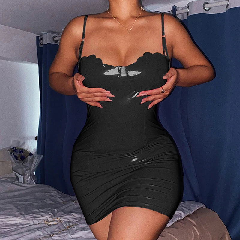 Summer Sexy Dresses HOT Summer Women Sexy Patent Leather Zipper Up Skinny Solid Short Mini Dress Size S M L