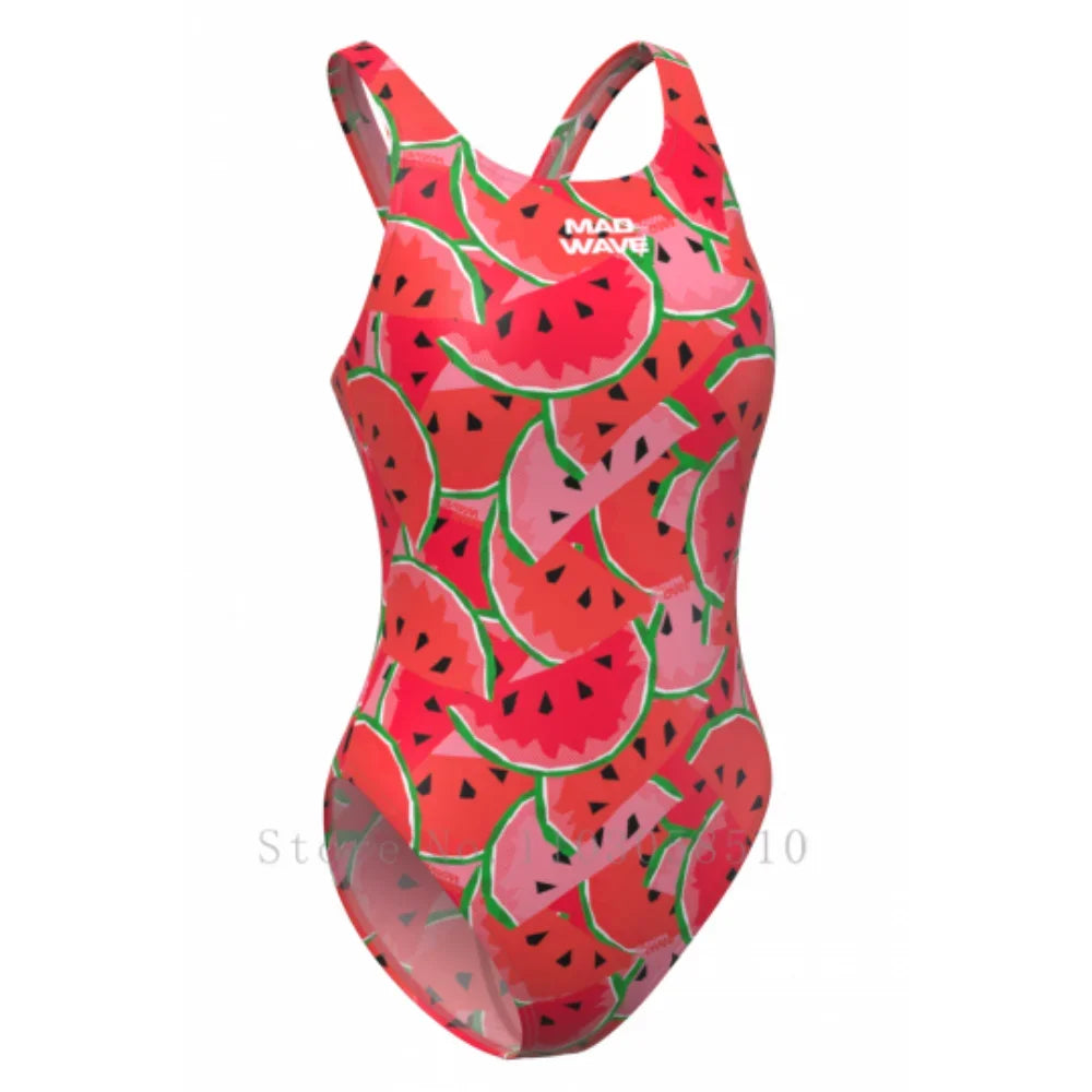 mad wave Triathlon Trainingsbadeanzug Damen Criss Cross Rücken Einteiler Freizeit Strand Badeanzug Print Bikini Sexy Bademode