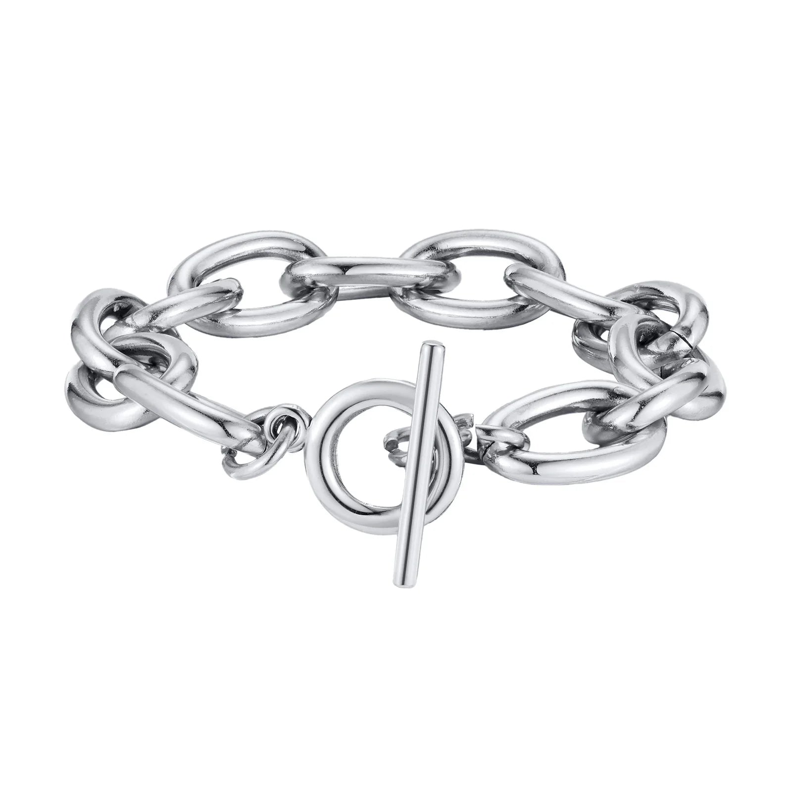 Braccialetti a ginocchiera robusti e audace da donna, bracciale a catena a maglie con fibbia OT in acciaio inossidabile placcato oro senza appannamento