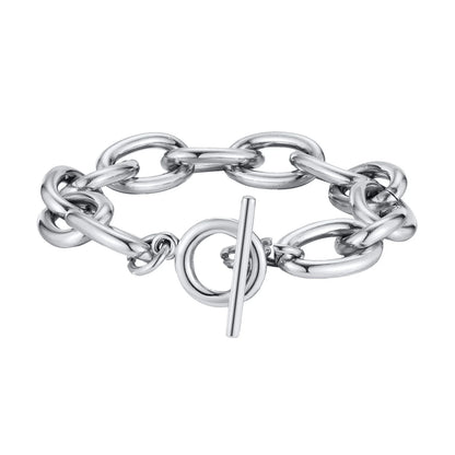 Braccialetti a ginocchiera robusti e audace da donna, bracciale a catena a maglie con fibbia OT in acciaio inossidabile placcato oro senza appannamento