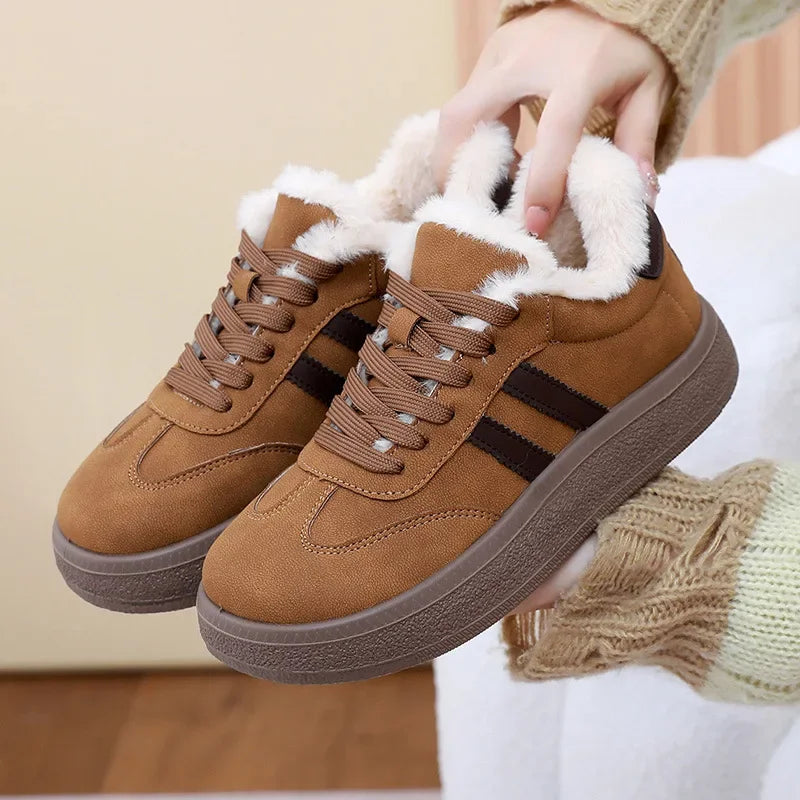 Stivali da neve da donna per l'inverno, con fodera in pile, scarpe basse casual, impermeabili, antiscivolo, resistenti, comode e calde, scarpe da donna in stile retrò.