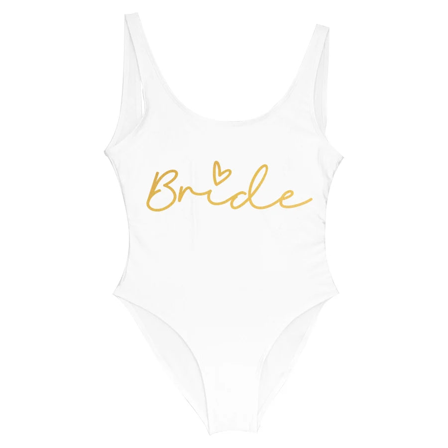 S-3XL Maillot de bain blanc une pièce Équipe de la mariée Maillot de bain de fête de célibataire pour femme Maillot de bain de poule Maillot de bain de piscine
