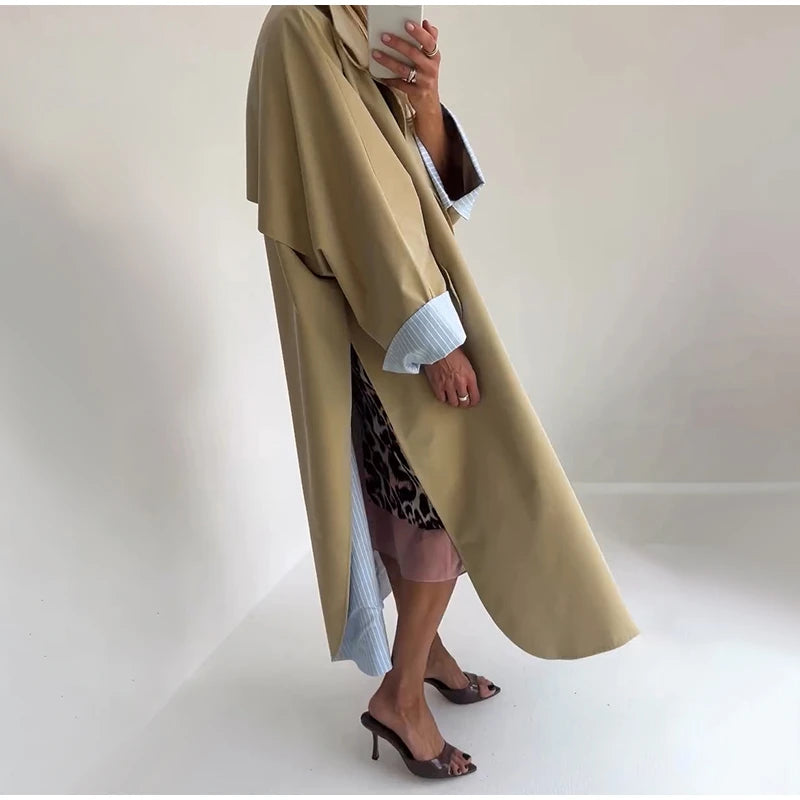 Cappotti lunghi da donna chic, cappotto antivento con colletto alla coreana, maniche lunghe, monopetto, con spacco, autunno 2026, abbigliamento da donna per il lavoro