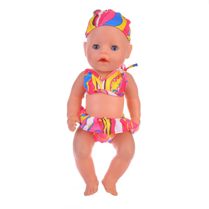 Costume da bagno per bambini in diversi stili, grazioso costume intero per bambole da 43 cm, accessori per bambole americane da 18 pollici, regali giocattolo per ragazze