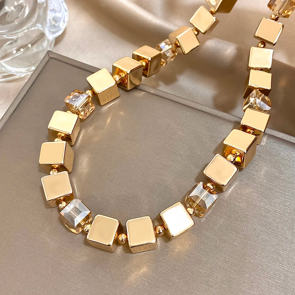 Parure de bijoux pour femmes nouveau design CCB couleur or géométrie cube carré chaîne épaisse collier bracelet bijoux de mode cadeau