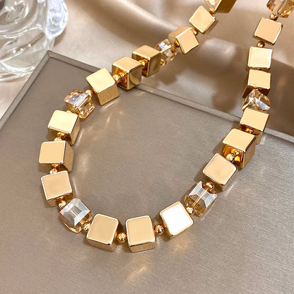 Parure de bijoux pour femmes nouveau design CCB couleur or géométrie cube carré chaîne épaisse collier bracelet bijoux de mode cadeau