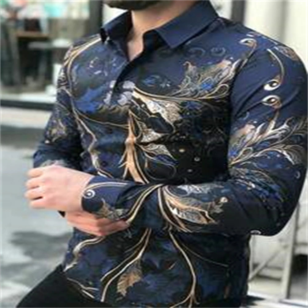 Herrenhemd mit Retro-Blumenmuster, langärmelig, lässig und bequem, in verschiedenen Größen erhältlich, für alle Jahreszeiten geeignet.