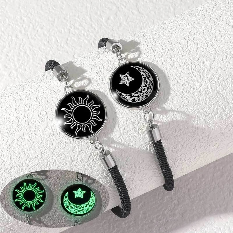 Braccialetti romantici per coppia di sole e luna luminosi per donna Uomo Bracciale coordinato con corda intrecciata fatta a mano Regali di gioielli per San Valentino