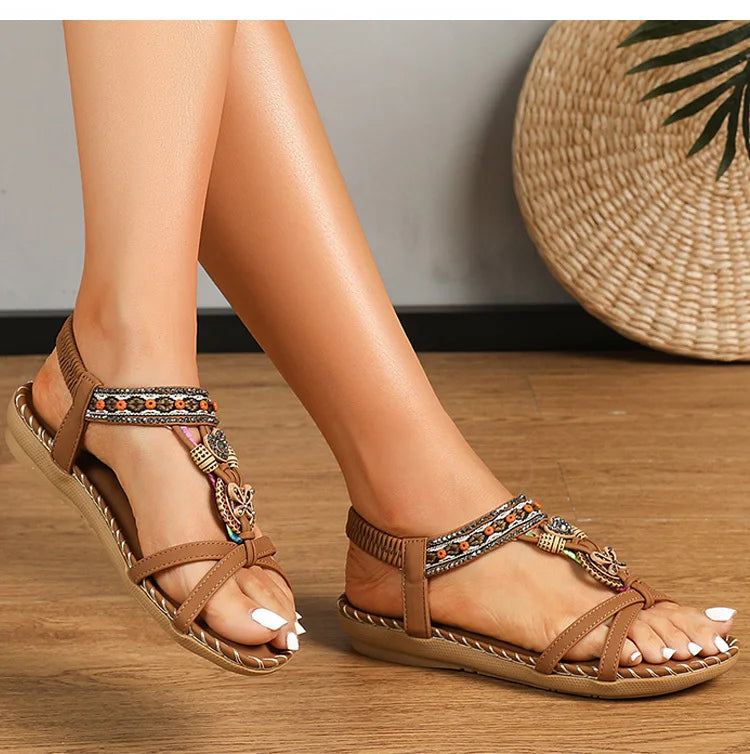 Sandali da donna Sandali estivi stile Boemia Donna Fondo morbido Sandali con tacco basso Scarpe da donna Scarpe antiscivolo Calzature estive