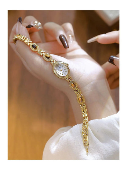 Orologio da donna elegante Bracciale in giada Orologio piccolo Orologi al quarzo moda Orologio da polso dorato di lusso Regali per le donne Marchio originale