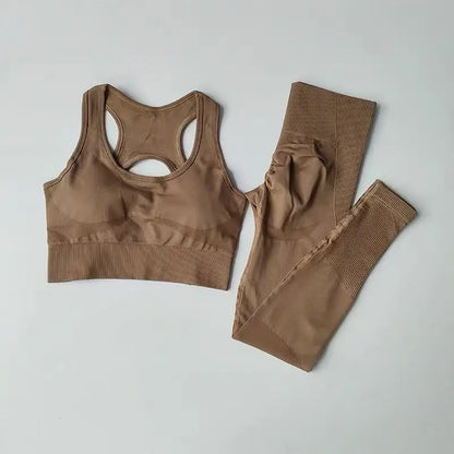 2PCS Sports Bra Women's Set Professional Fitness Tank Top Bra Shockproof Running Leggings Yoga Suit Beautiful Back Bra Clothing