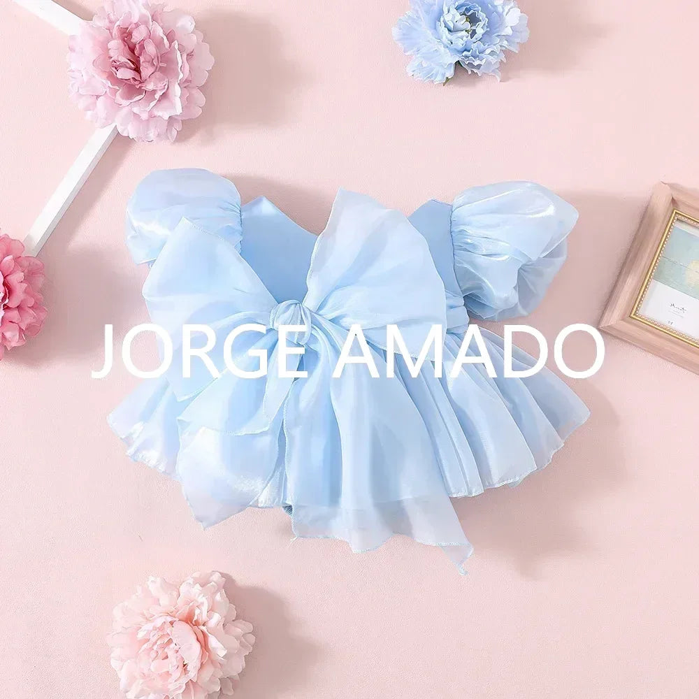 Completi Estivi Coordinati per Gemelle, Body a Maniche Corte con Grande Fiocco, Abiti Principessa con Schiena Scoperta, Abbigliamento per Bambine H0404
