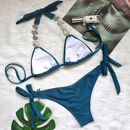 Costume da bagno femminile con strass ingioiellati e diamanti Costume da bagno donna Costume da bagno bikini a due pezzi Costume da bagno brasiliano Swim Lady