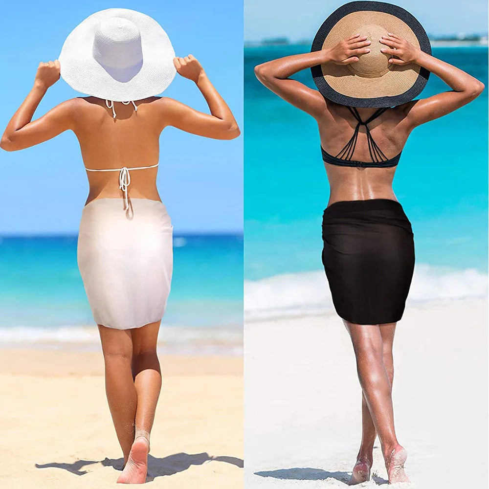 Damen Chiffon Kurz Sarongs Bikini Strandüberwurf Badeanzug Pareo Wickelrock für Bademode