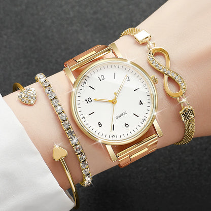 4 pezzi/set moda quadrante arabo orologi da donna orologio da polso al quarzo da donna braccialetti con strass set Reloj Mujer (senza scatola)