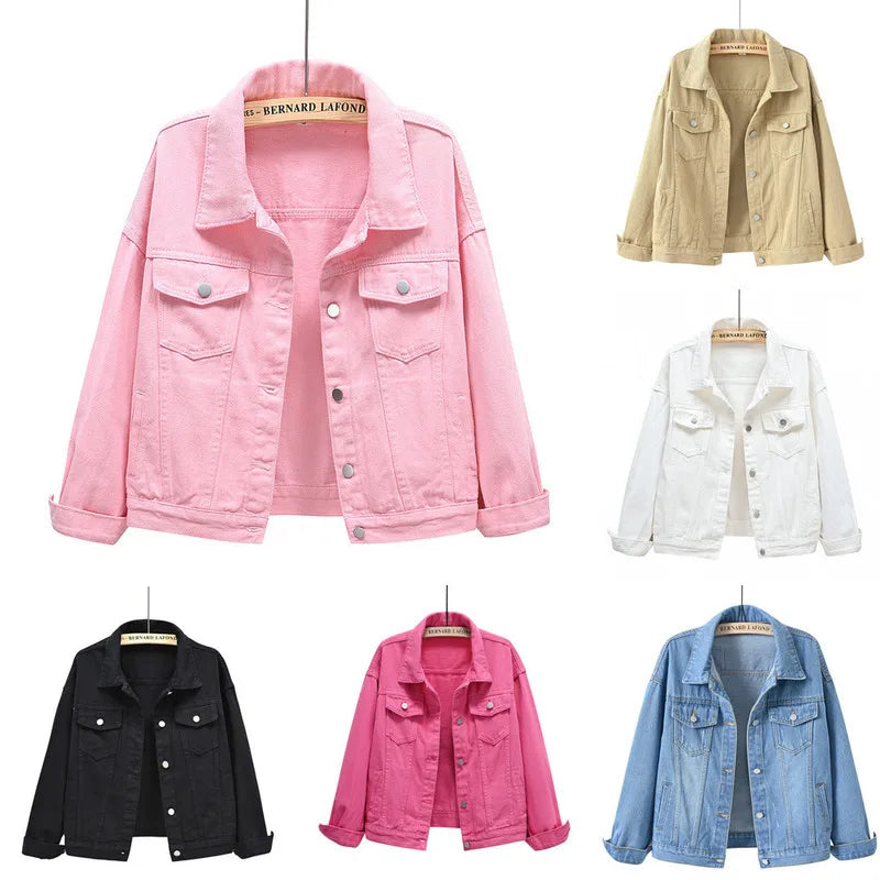 Giacca di jeans rosa Cappotto con risvolto monopetto primavera autunno da donna Moda Verde Nero Rosso Blu Capispalla Cappotto di jeans femminile