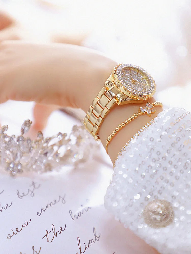 Orologi eleganti da donna con bracciale in oro 2025 Orologi da polso da donna di lusso delle migliori marche per orologio femminile Moda elegante in acciaio pieno