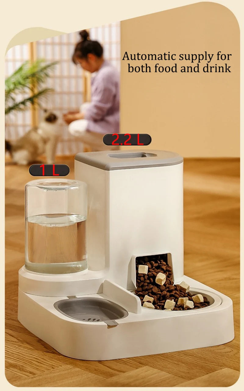 Distributore Automatico di Cibo e Acqua per Cani e Gatti, Set con Ciotola Universale per Animali Domestici