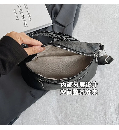 Marsupio da donna Marsupio da strada multitasche Borsa da petto in pelle PU Borsa a tracolla con tracolla larga alla moda Borse a tracolla solide retrò