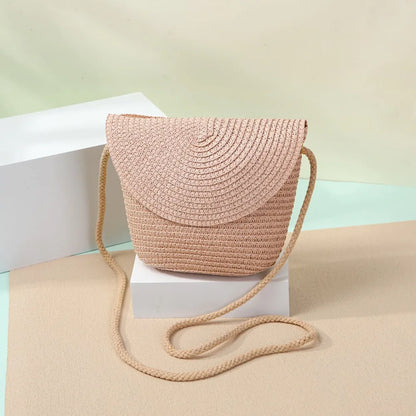 Borsa a tracolla in paglia a forma di conchiglia intrecciata a mano Borsa a tracolla per bambini Borsa da spiaggia estiva in paglia Portafoglio per busta per ragazze Wowen
