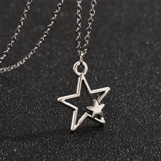 La più nuova moda tibetana cava doppia stella pendente collana girocollo fascino cordoncino in pelle nera prezzo di fabbrica gioielli fatti a mano regali