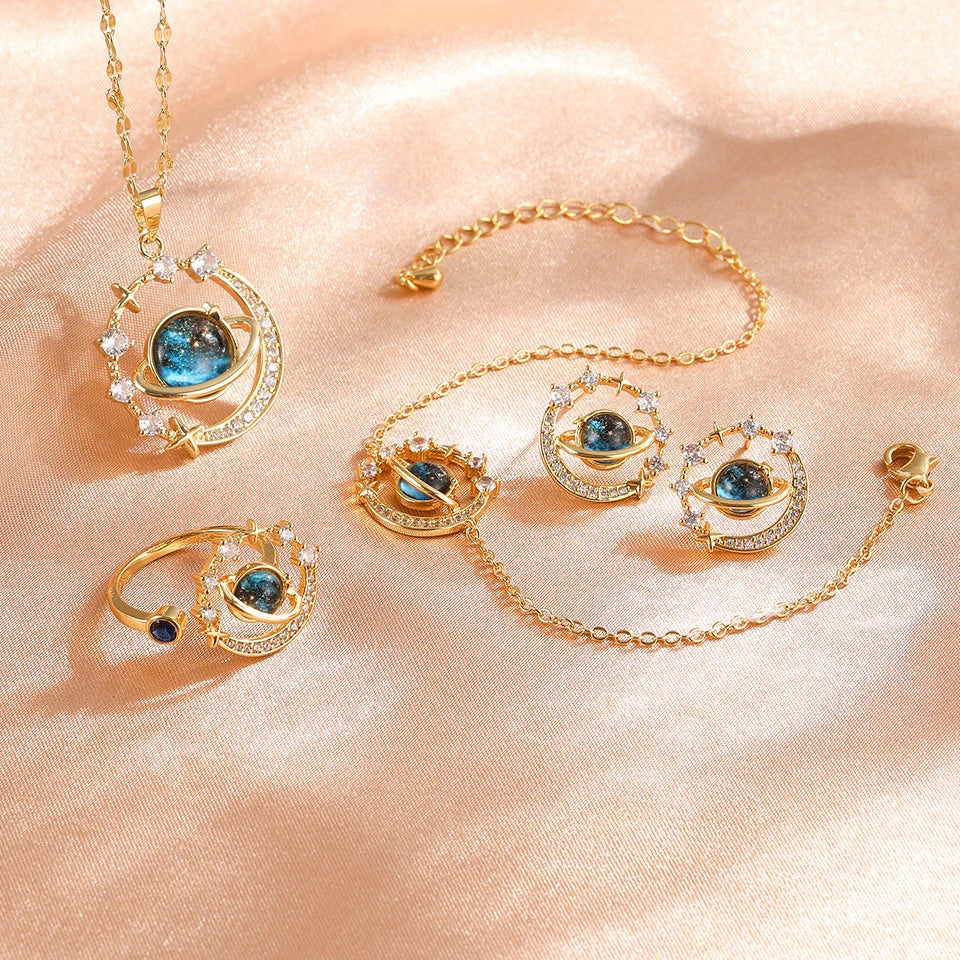 Collana di lusso leggera in acciaio al titanio con serie Star per donna, colore oro, pianeta, luna, astronauta, collane con ciondolo, gioielli, regali