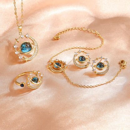 Collana di lusso leggera in acciaio al titanio con serie Star per donna, colore oro, pianeta, luna, astronauta, collane con ciondolo, gioielli, regali