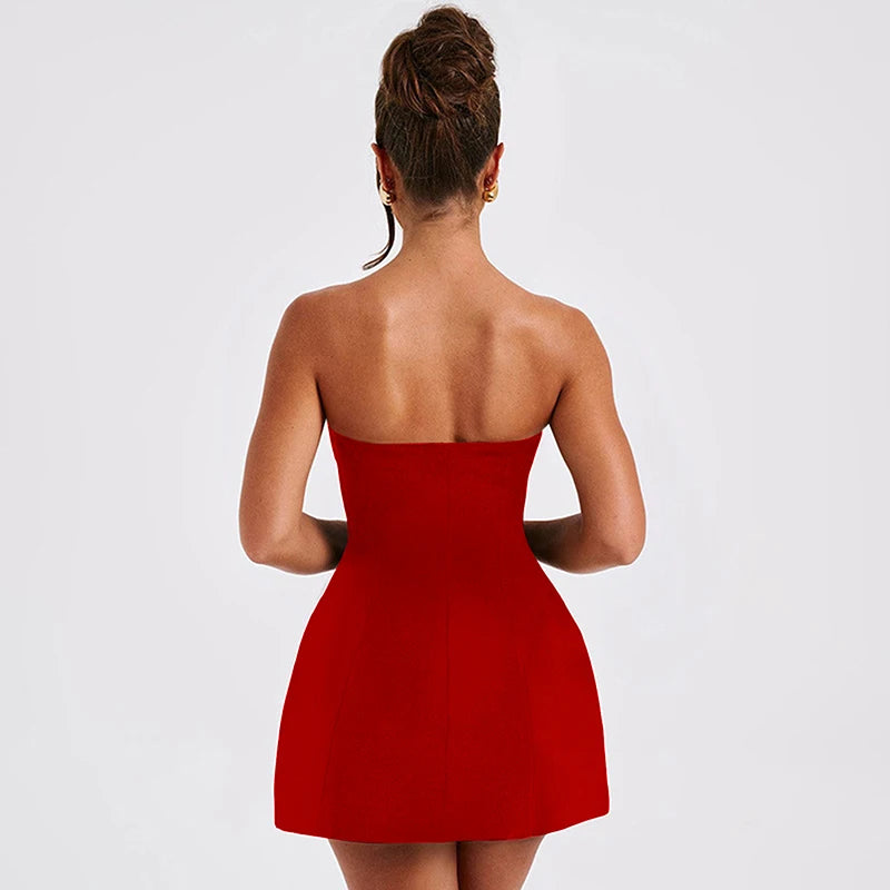 Abiti Sexy a-line da donna estate nuovo solido Sexy aderente senza maniche con spalle scoperte moda elegante Club Party Lady Dresses