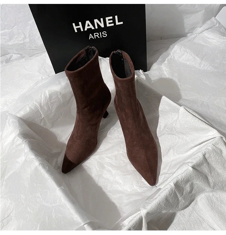 Pointed Toe Women Sock Short Boots Fashion Side Zipper  Ankle Booties Thick High Heel Autumn Winter Ladies Shoes Botas Femininas