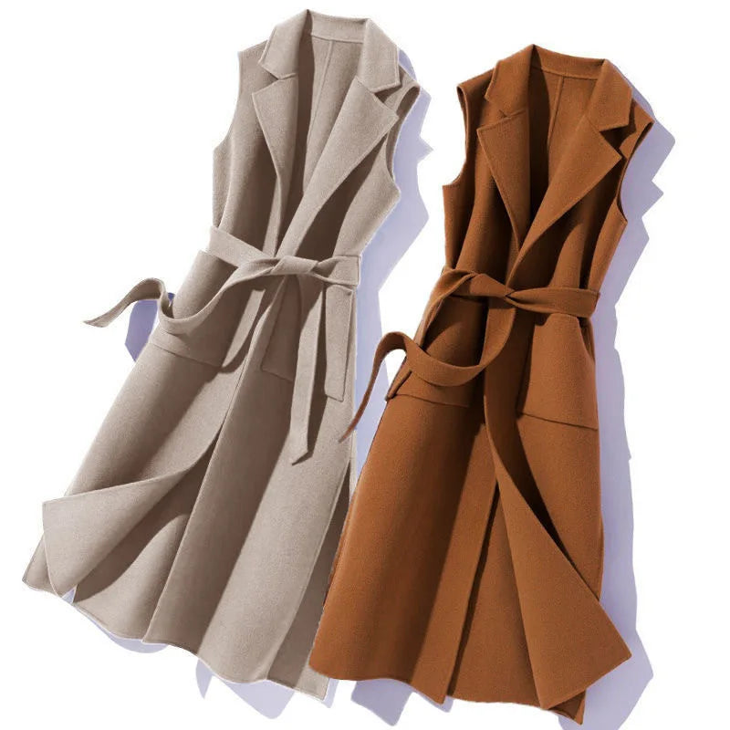 Abbigliamento donna Autunno Inverno Giubbotti Coreano Medio lungo senza maniche Colletto polo Gilet Grasso MM Vita Elegante Cappotto casual Gilet Cappotti