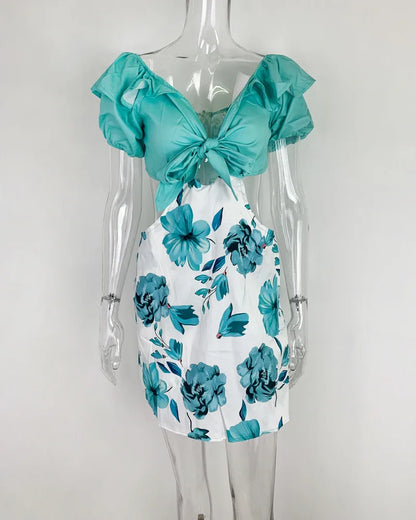 Summer Fashion Flower Print Slim Short tute donna Sexy una spalla scava fuori Bodycon tuta temperamento Lady Streetwear