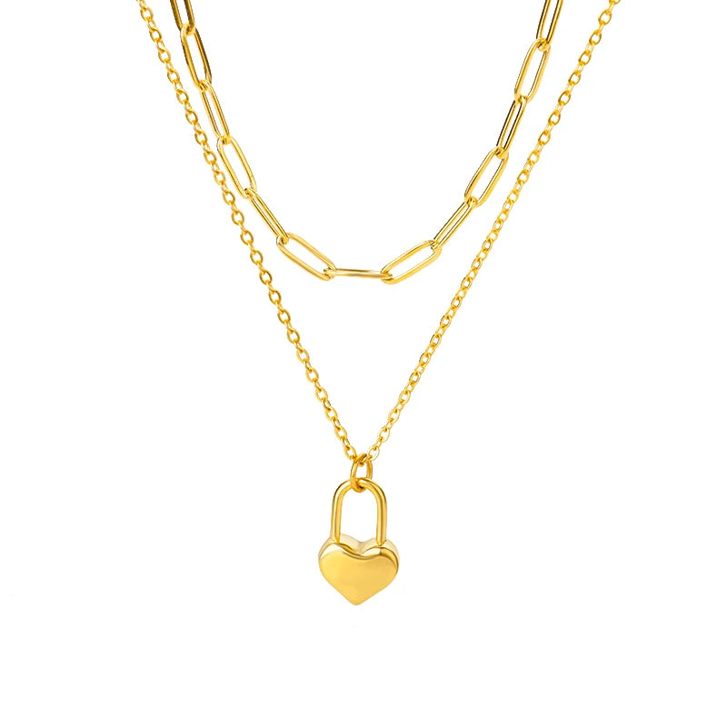 Collane a cuore per donna Collana girocollo in acciaio inossidabile placcato oro con zirconi a forma di cuore Collana girocollo Gioielli Boho da sposa Regalo Femme