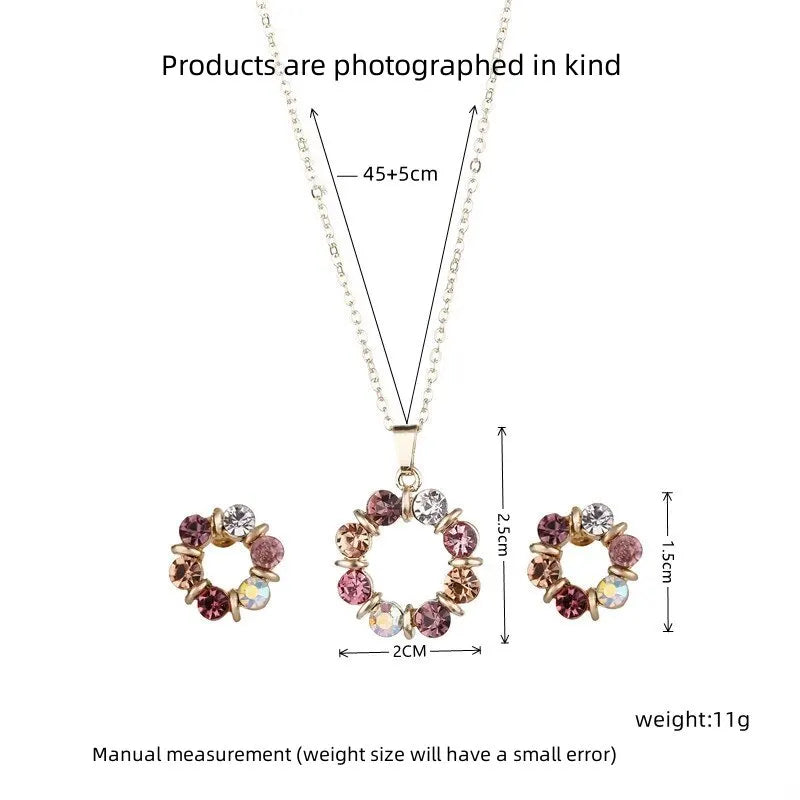 Set di orecchini con collana in oro da 3 pezzi, celebrità da donna, stile semplice e alla moda, squisiti gioielli a forma di cerchio con diamanti in vetro colorato