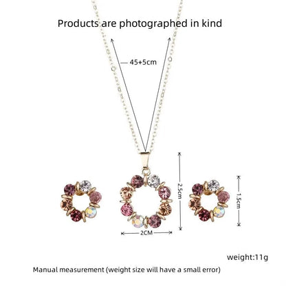 Set di orecchini con collana in oro da 3 pezzi, celebrità da donna, stile semplice e alla moda, squisiti gioielli a forma di cerchio con diamanti in vetro colorato