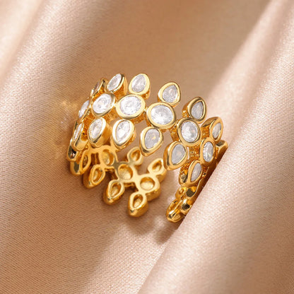 Anelli geometrici in acciaio inossidabile con zirconi bianchi per le donne Accessori regalo per gioielli con anello estetico da sposa regolabile color oro