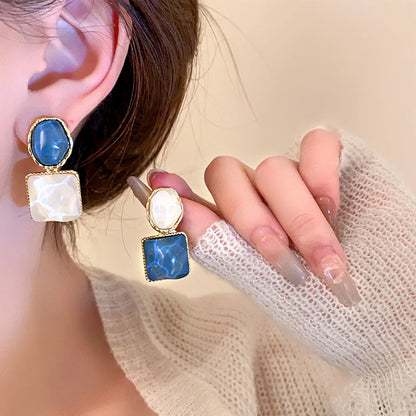 Orecchini Geometrici Asimmetrici Quadrati e Rotondi per Donne, Orecchini in Resina Colorata, Gioielli Estivi alla Moda per Ragazze