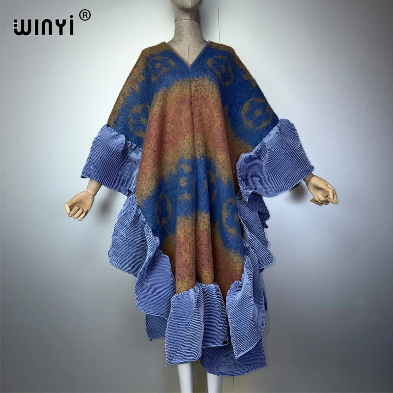 WINYI Abito Invernale Caldo, Mantella alla Moda, Poncho Invernale per Vacanze, Elegante Poncho da Festa per Donne, Mantello Boho, Abbigliamento Femminile