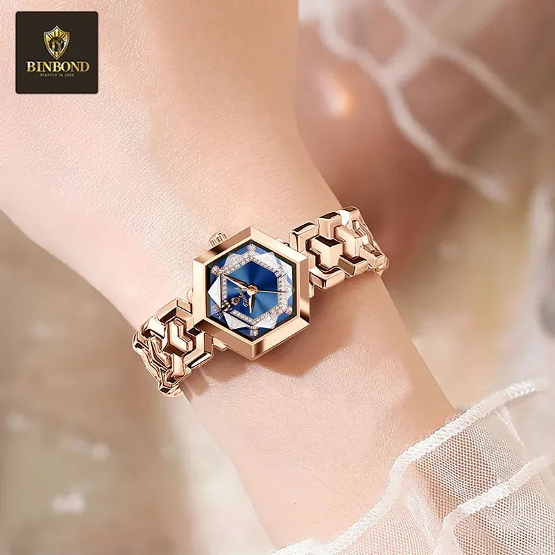 BINBOND Orologi da donna eleganti delle migliori marche Orologio da polso da donna con specchio a rombo alla moda Orologio al quarzo originale con quadrante con diamanti impermeabile