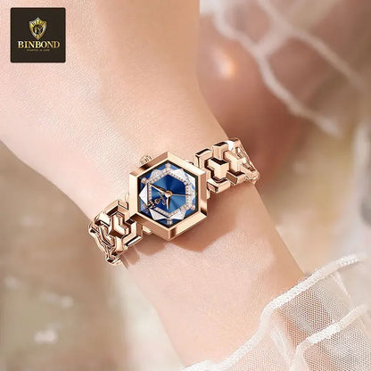 BINBOND Orologi da donna eleganti delle migliori marche Orologio da polso da donna con specchio a rombo alla moda Orologio al quarzo originale con quadrante con diamanti impermeabile