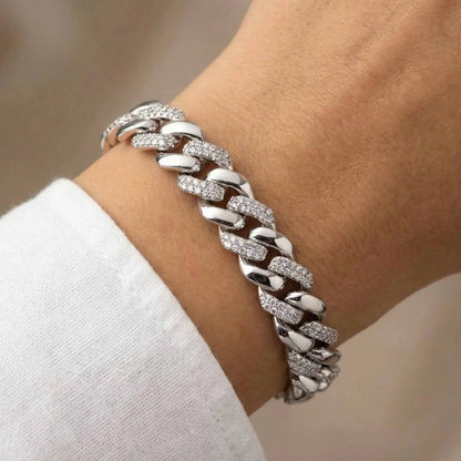 Bracciale a catena con graffetta Cinturino per orologio con zirconi placcati in oro 14 carati Collegamento grosso Gioielli impilabili regolabili per regalo per ragazza da donna