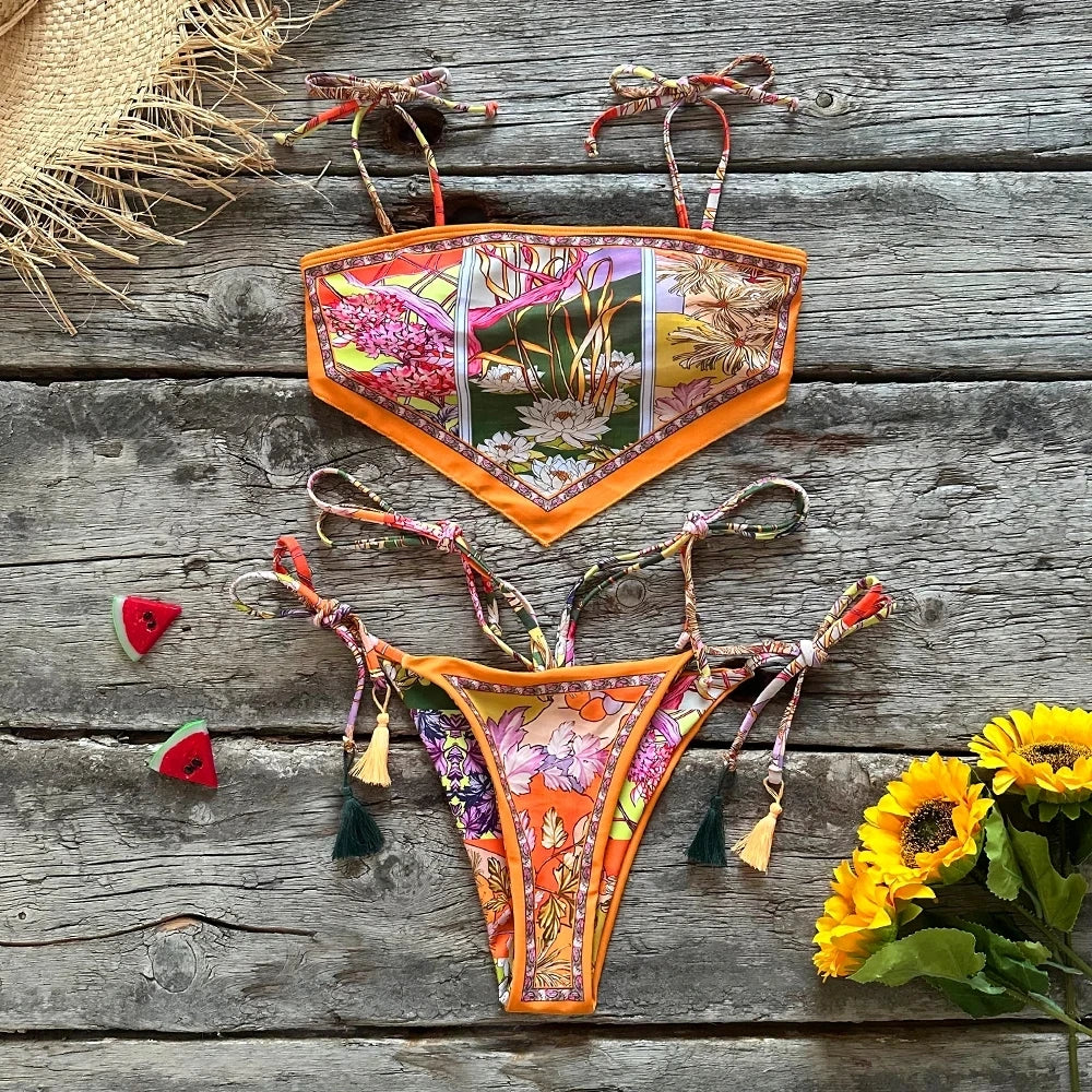 2025 Nouveau Sexy Bikini Femme Imprimé Brésilien Ensemble Bikini Halter Dos Nu Maillot De Bain Maillot De Bain Biquini Dot biquini femme