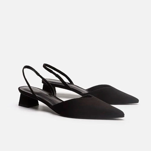 Estate 2025 Nuove donne Nero Baotou Sandali moda Donna Tacchi Décolleté di seta Sandali a punta sexy Scarpe con tacco basso femminile