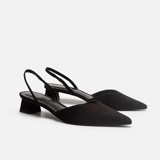 Estate 2025 Nuove donne Nero Baotou Sandali moda Donna Tacchi Décolleté di seta Sandali a punta sexy Scarpe con tacco basso femminile