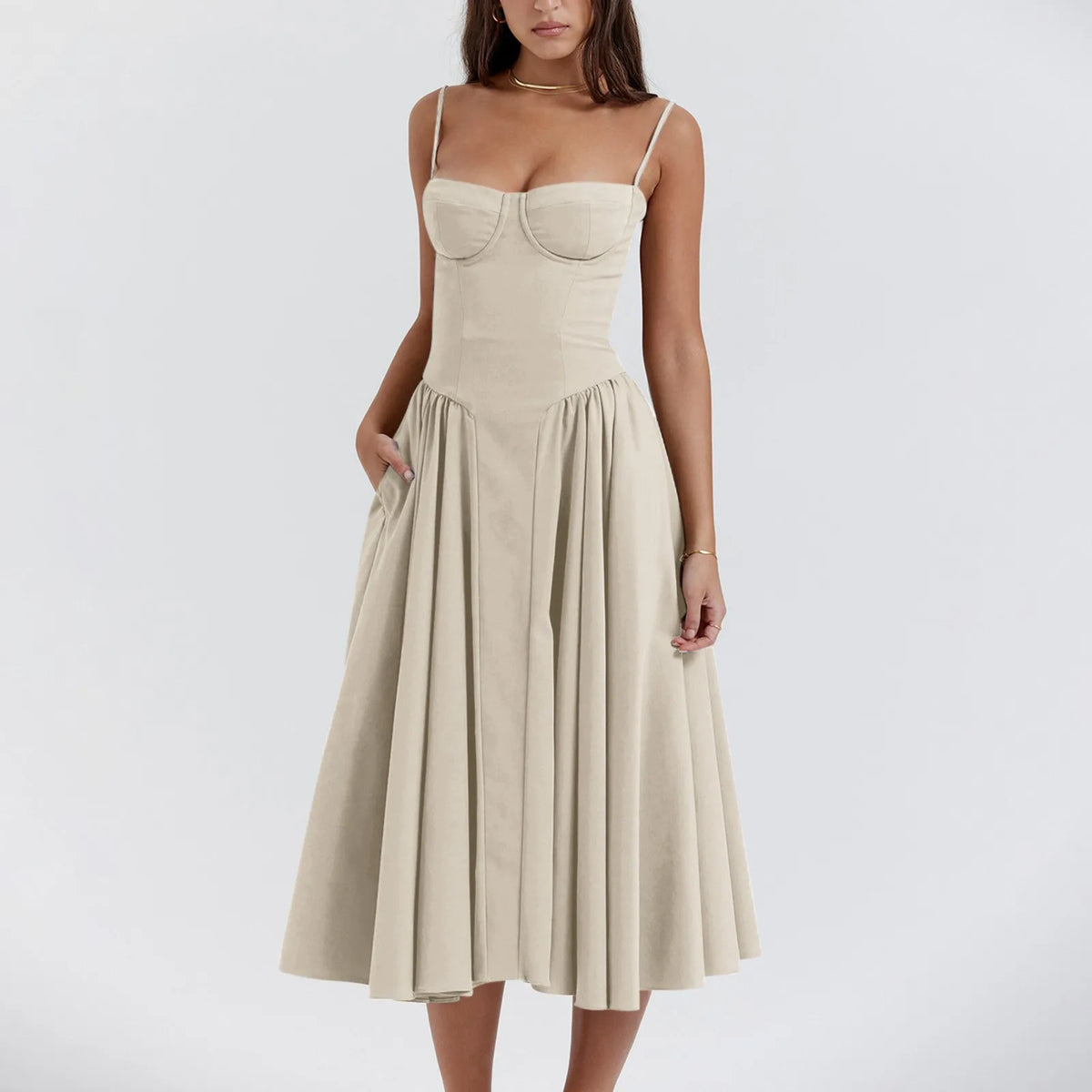 Robe d'été florale à bretelles pour femmes, sexy, bustier, sans manches, robe féminine, mode 2024, imprimée, ligne A, élégante, mi-longue, Lady Vestidos