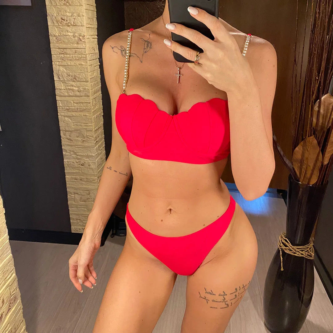 S - XL perle Bikini Push Up costume da bagno donna costumi da bagno donna Bikini a tre pezzi con reggiseno coppa bagnante costume da bagno Swim V4302