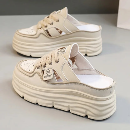 Estate nuovi sandali da donna moda traspirante aumento Baotou Semi-pantofole donna piccola scarpa bianca sandali Sexy Zapatillas