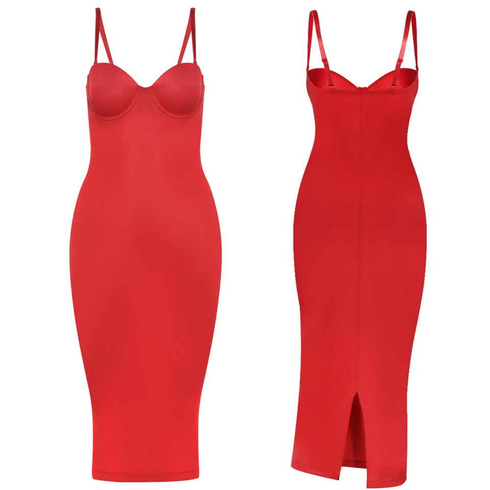 Becirzet Abiti da donna Sexy Girl Push Up Dimagrante Modellamento del corpo Controllo della vita Abito lungo da sera senza schienale con spacco all'americana nero