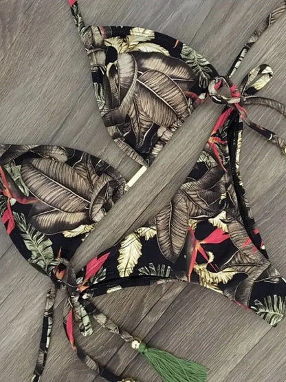 RUOTONGSEPT Sexy Micro Bikinis Set 2024 New Swimsuit Women Feather Print Bandage Swimwear Female Bathing Suit Brazilian Biquinis
