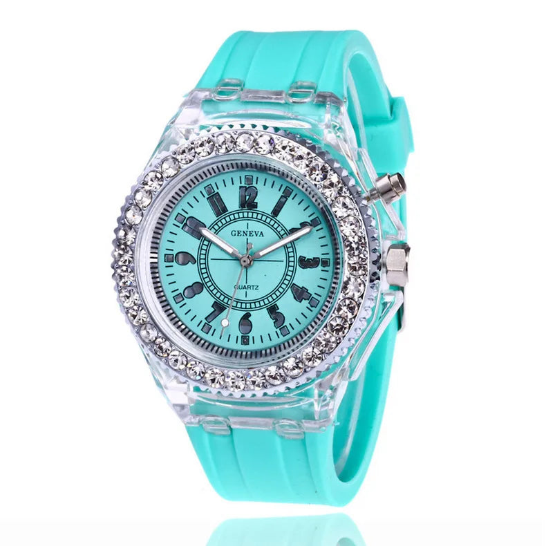 led Flash Orologio luminoso Tendenze della personalità studenti amanti gelatine donna orologi da uomo 7 colori luce Orologio da polso bayan kol saati